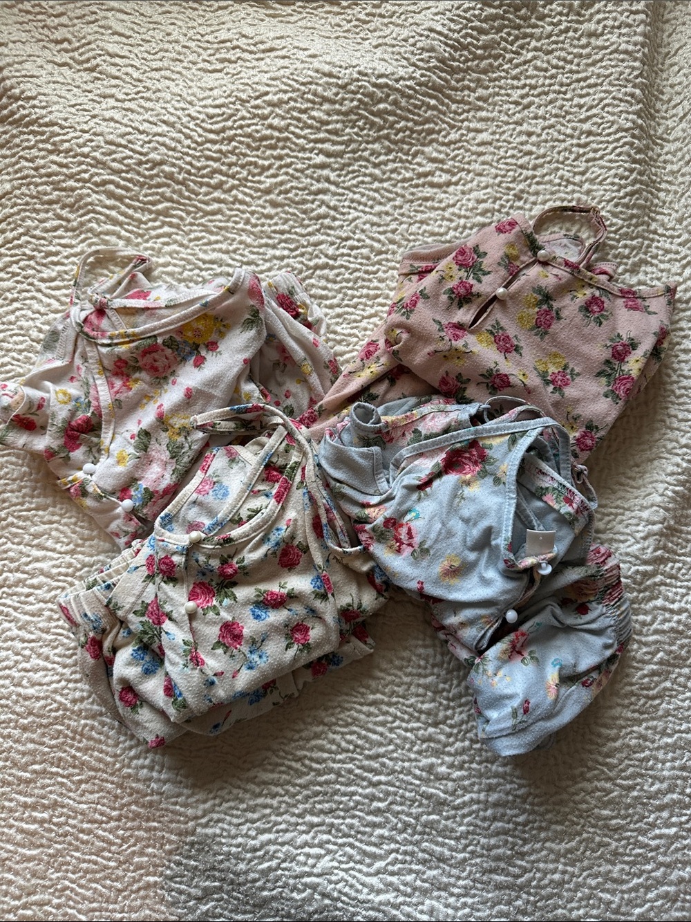 Cream Floral Cami & Ruffle Shorts Pajama Set - Bundle of 4